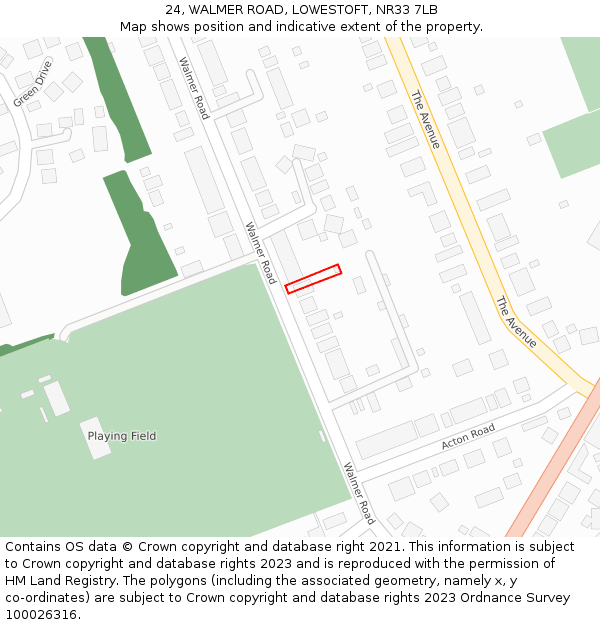 24, WALMER ROAD, LOWESTOFT, NR33 7LB: Location map and indicative extent of plot