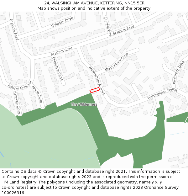 24, WALSINGHAM AVENUE, KETTERING, NN15 5ER: Location map and indicative extent of plot