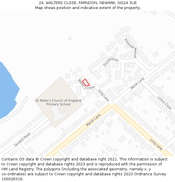 24, WALTERS CLOSE, FARNDON, NEWARK, NG24 3UE: Location map and indicative extent of plot