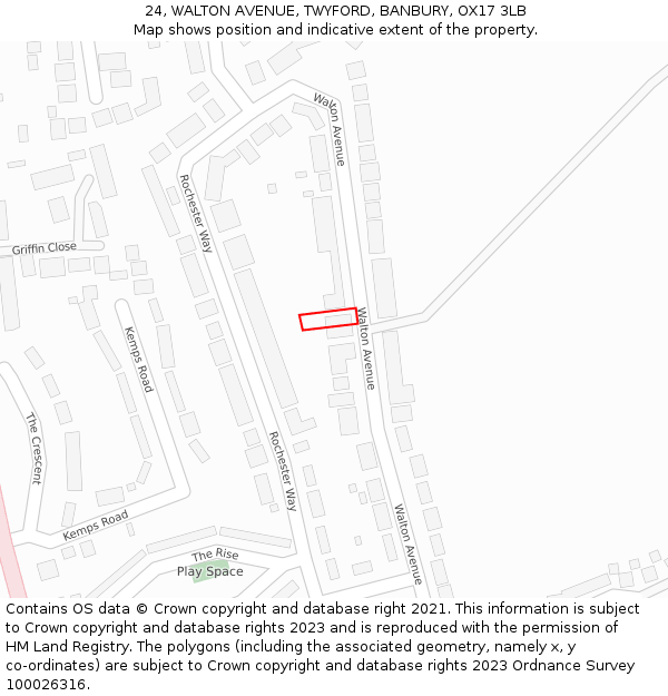 24, WALTON AVENUE, TWYFORD, BANBURY, OX17 3LB: Location map and indicative extent of plot