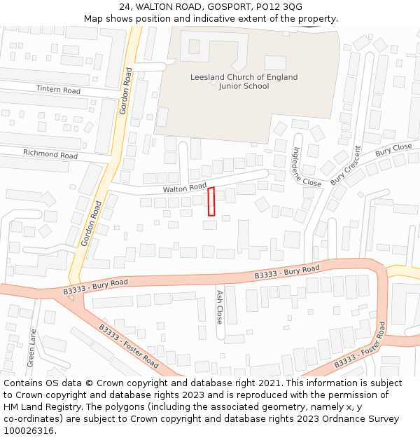 24, WALTON ROAD, GOSPORT, PO12 3QG: Location map and indicative extent of plot