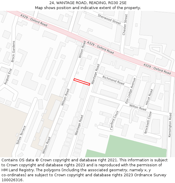 24, WANTAGE ROAD, READING, RG30 2SE: Location map and indicative extent of plot