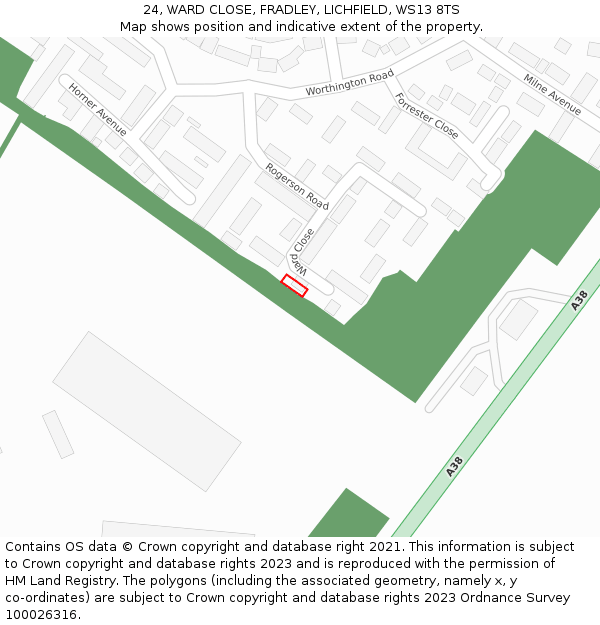 24, WARD CLOSE, FRADLEY, LICHFIELD, WS13 8TS: Location map and indicative extent of plot