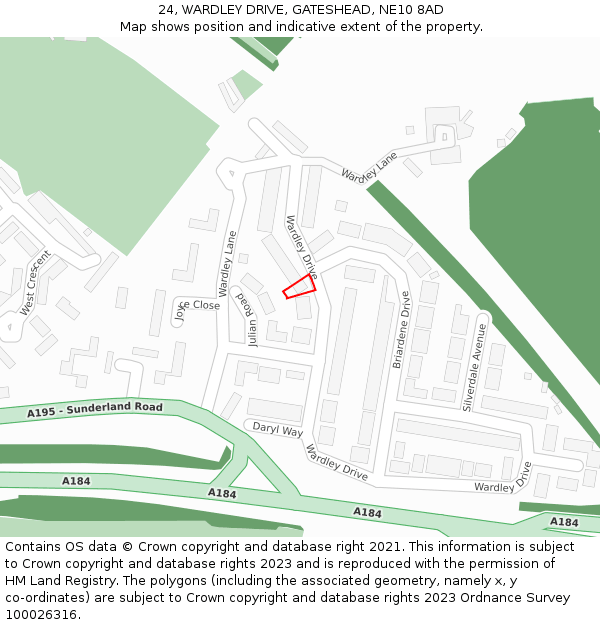 24, WARDLEY DRIVE, GATESHEAD, NE10 8AD: Location map and indicative extent of plot