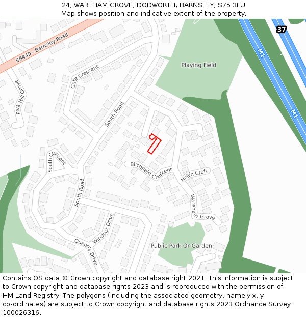 24, WAREHAM GROVE, DODWORTH, BARNSLEY, S75 3LU: Location map and indicative extent of plot