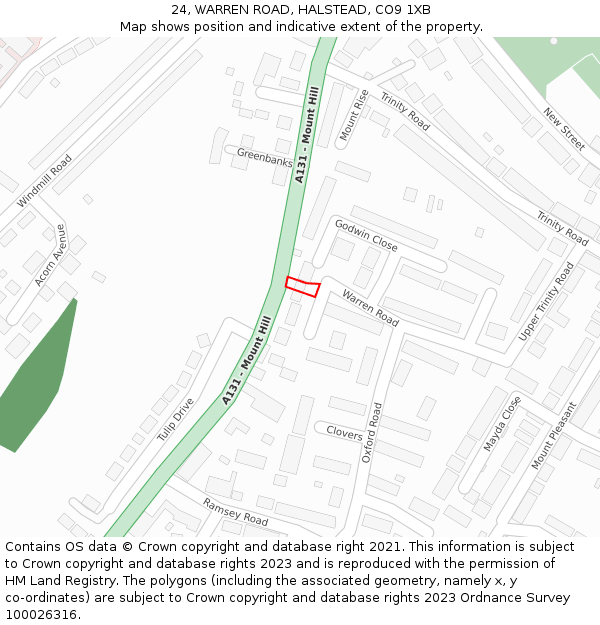 24, WARREN ROAD, HALSTEAD, CO9 1XB: Location map and indicative extent of plot