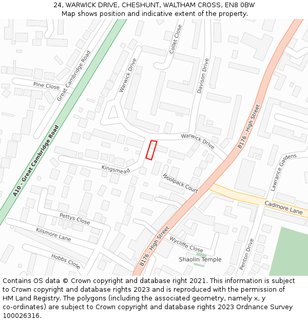 24, WARWICK DRIVE, CHESHUNT, WALTHAM CROSS, EN8 0BW: Location map and indicative extent of plot