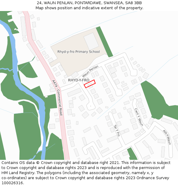 24, WAUN PENLAN, PONTARDAWE, SWANSEA, SA8 3BB: Location map and indicative extent of plot