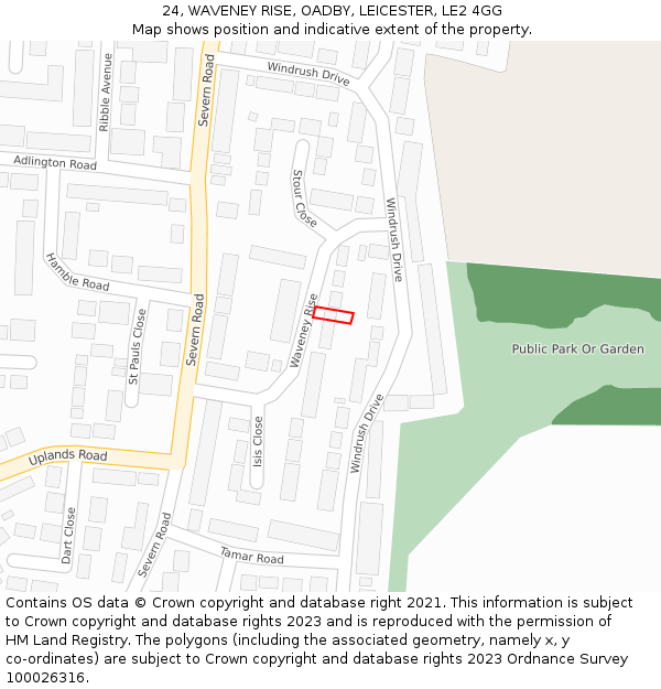 24, WAVENEY RISE, OADBY, LEICESTER, LE2 4GG: Location map and indicative extent of plot
