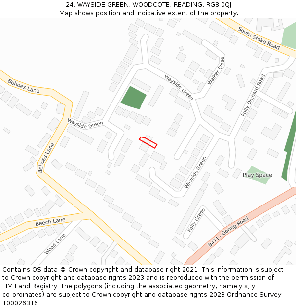 24, WAYSIDE GREEN, WOODCOTE, READING, RG8 0QJ: Location map and indicative extent of plot