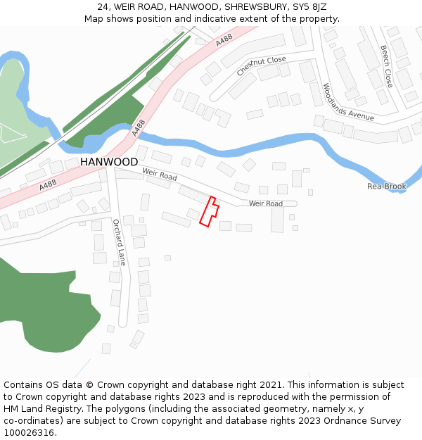 24, WEIR ROAD, HANWOOD, SHREWSBURY, SY5 8JZ: Location map and indicative extent of plot