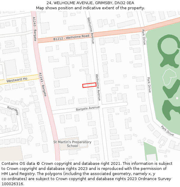 24, WELHOLME AVENUE, GRIMSBY, DN32 0EA: Location map and indicative extent of plot