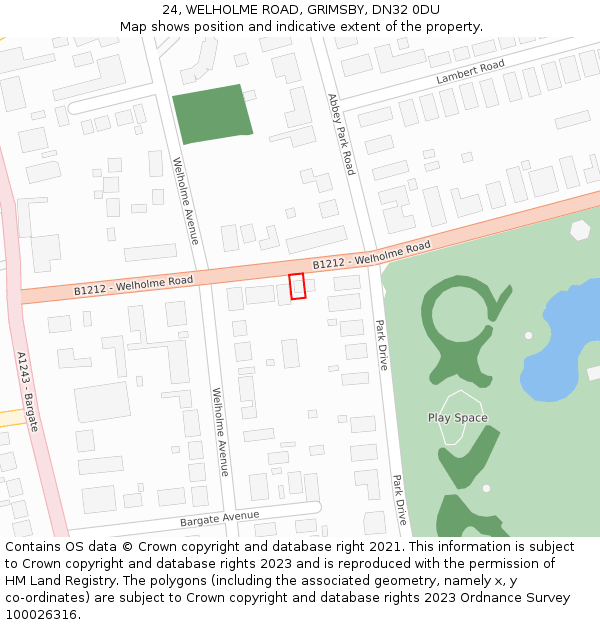 24, WELHOLME ROAD, GRIMSBY, DN32 0DU: Location map and indicative extent of plot