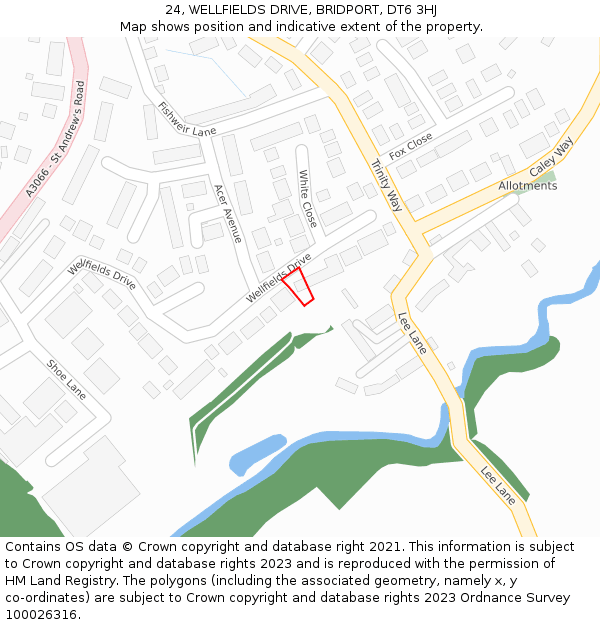 24, WELLFIELDS DRIVE, BRIDPORT, DT6 3HJ: Location map and indicative extent of plot