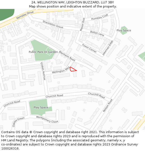 24, WELLINGTON WAY, LEIGHTON BUZZARD, LU7 3BY: Location map and indicative extent of plot