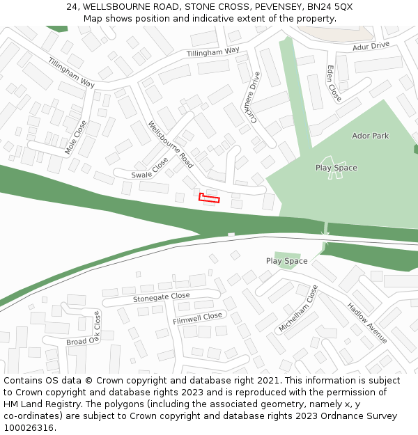 24, WELLSBOURNE ROAD, STONE CROSS, PEVENSEY, BN24 5QX: Location map and indicative extent of plot