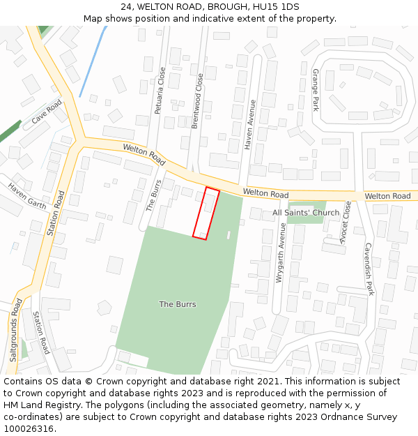 24, WELTON ROAD, BROUGH, HU15 1DS: Location map and indicative extent of plot