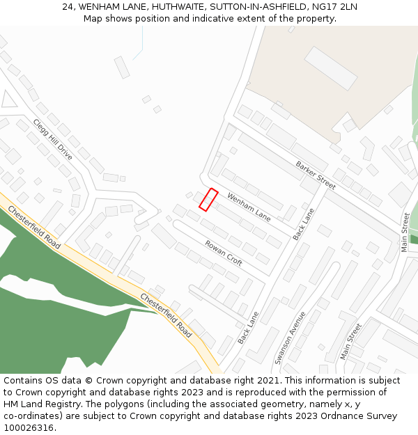 24, WENHAM LANE, HUTHWAITE, SUTTON-IN-ASHFIELD, NG17 2LN: Location map and indicative extent of plot