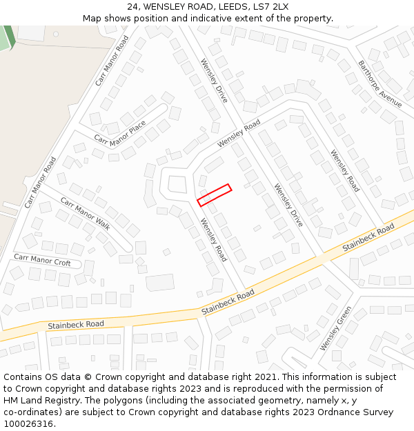 24, WENSLEY ROAD, LEEDS, LS7 2LX: Location map and indicative extent of plot