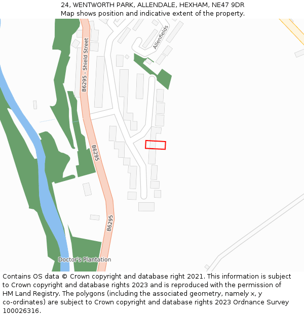 24, WENTWORTH PARK, ALLENDALE, HEXHAM, NE47 9DR: Location map and indicative extent of plot