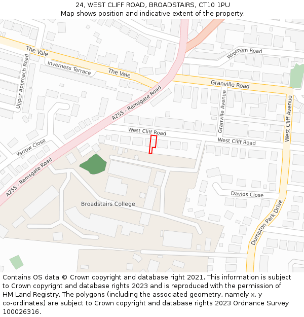 24, WEST CLIFF ROAD, BROADSTAIRS, CT10 1PU: Location map and indicative extent of plot