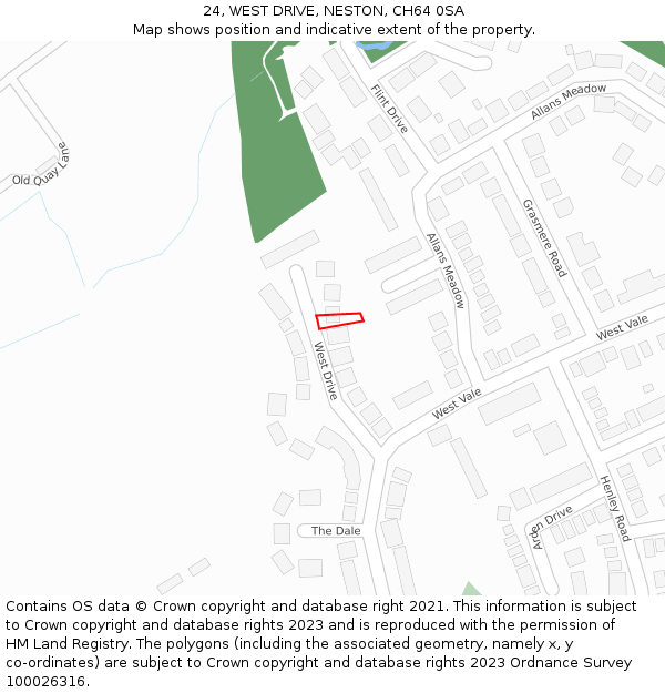 24, WEST DRIVE, NESTON, CH64 0SA: Location map and indicative extent of plot