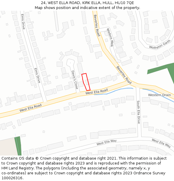 24, WEST ELLA ROAD, KIRK ELLA, HULL, HU10 7QE: Location map and indicative extent of plot