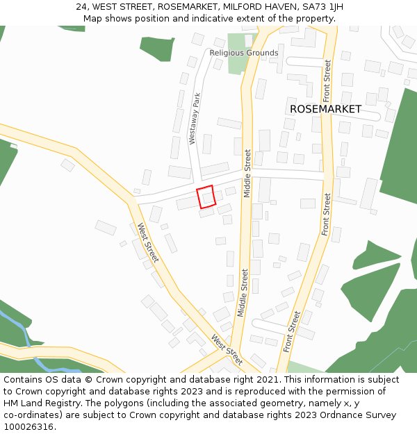 24, WEST STREET, ROSEMARKET, MILFORD HAVEN, SA73 1JH: Location map and indicative extent of plot