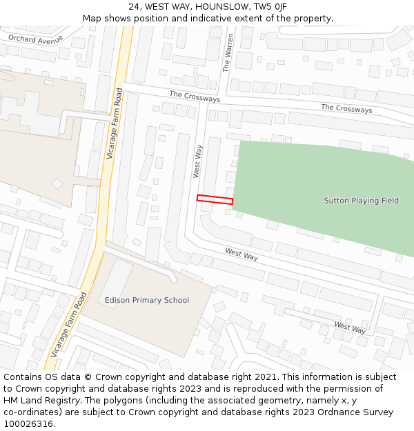 24, WEST WAY, HOUNSLOW, TW5 0JF: Location map and indicative extent of plot
