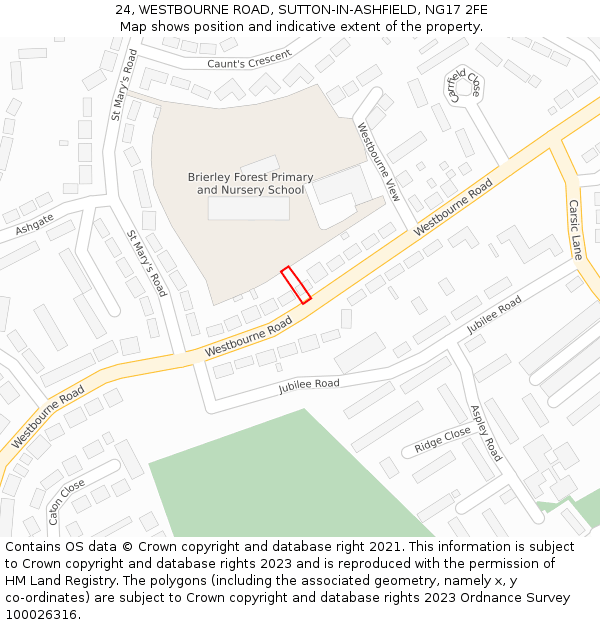 24, WESTBOURNE ROAD, SUTTON-IN-ASHFIELD, NG17 2FE: Location map and indicative extent of plot