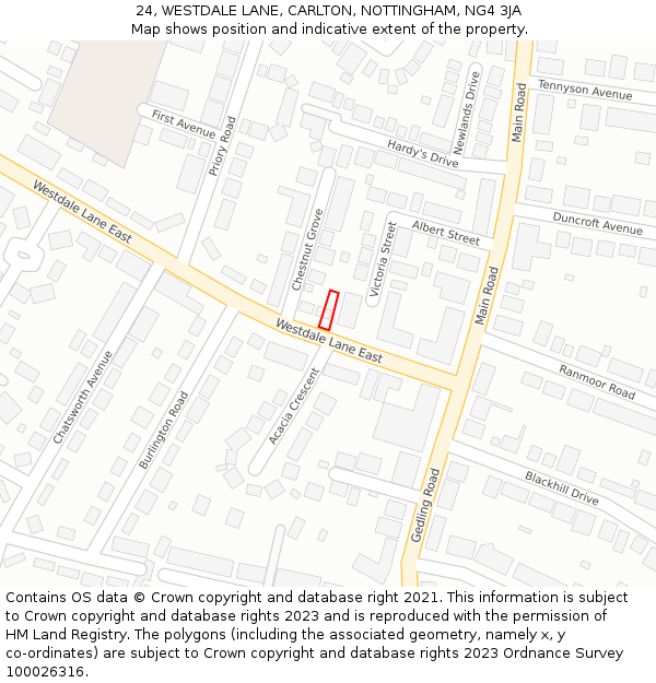 24, WESTDALE LANE, CARLTON, NOTTINGHAM, NG4 3JA: Location map and indicative extent of plot