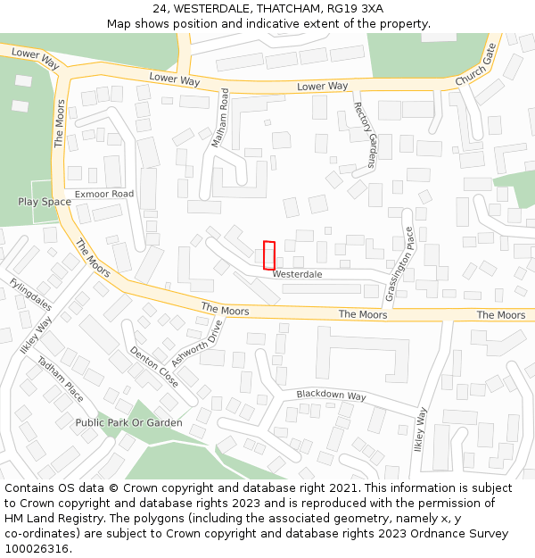 24, WESTERDALE, THATCHAM, RG19 3XA: Location map and indicative extent of plot