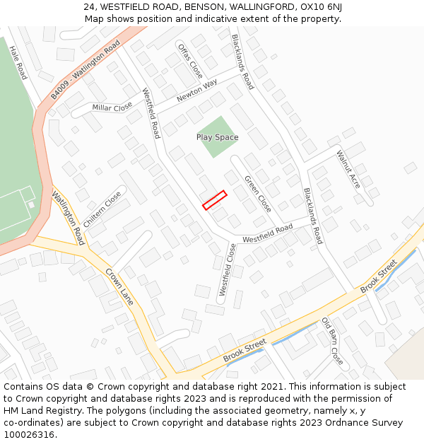 24, WESTFIELD ROAD, BENSON, WALLINGFORD, OX10 6NJ: Location map and indicative extent of plot