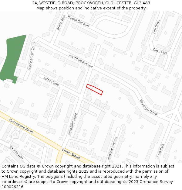 24, WESTFIELD ROAD, BROCKWORTH, GLOUCESTER, GL3 4AR: Location map and indicative extent of plot