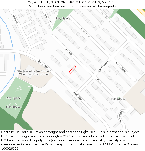 24, WESTHILL, STANTONBURY, MILTON KEYNES, MK14 6BE: Location map and indicative extent of plot