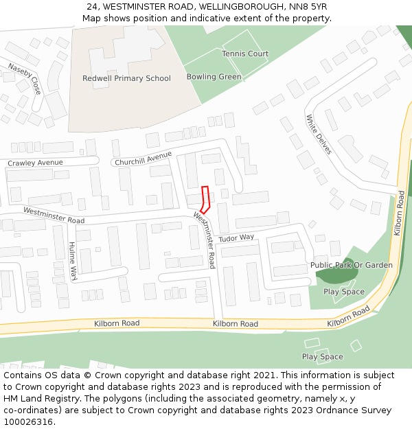 24, WESTMINSTER ROAD, WELLINGBOROUGH, NN8 5YR: Location map and indicative extent of plot