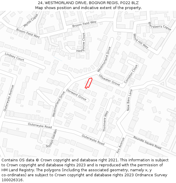 24, WESTMORLAND DRIVE, BOGNOR REGIS, PO22 8LZ: Location map and indicative extent of plot