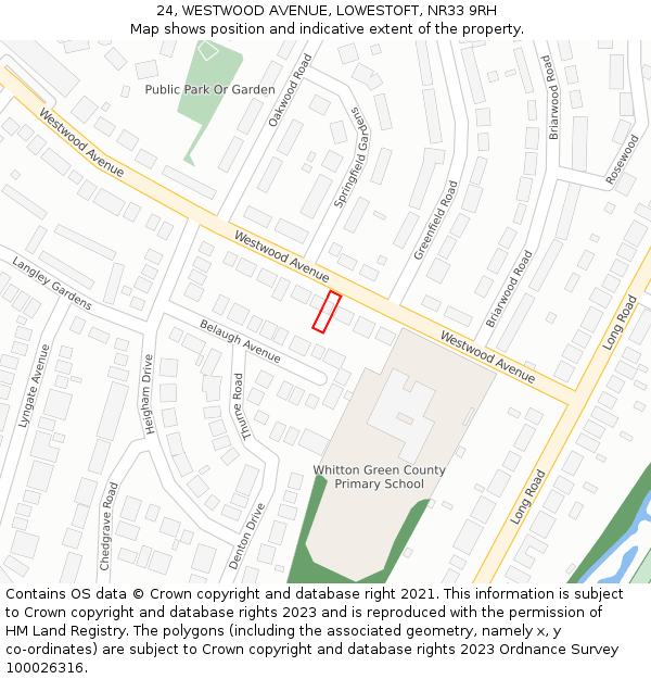 24, WESTWOOD AVENUE, LOWESTOFT, NR33 9RH: Location map and indicative extent of plot