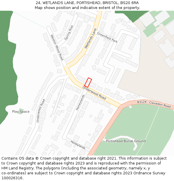 24, WETLANDS LANE, PORTISHEAD, BRISTOL, BS20 6RA: Location map and indicative extent of plot