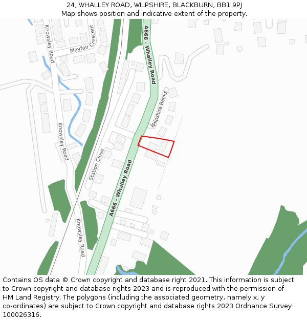 24, WHALLEY ROAD, WILPSHIRE, BLACKBURN, BB1 9PJ: Location map and indicative extent of plot