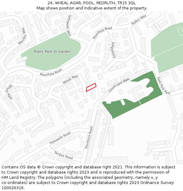 24, WHEAL AGAR, POOL, REDRUTH, TR15 3QL: Location map and indicative extent of plot