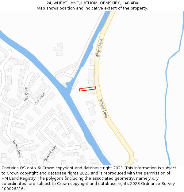 24, WHEAT LANE, LATHOM, ORMSKIRK, L40 4BX: Location map and indicative extent of plot