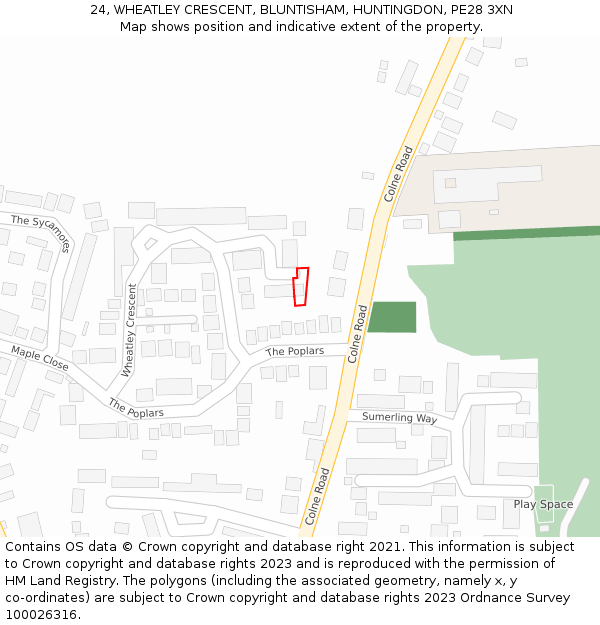 24, WHEATLEY CRESCENT, BLUNTISHAM, HUNTINGDON, PE28 3XN: Location map and indicative extent of plot