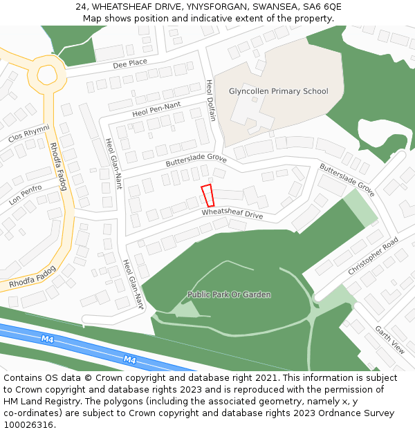24, WHEATSHEAF DRIVE, YNYSFORGAN, SWANSEA, SA6 6QE: Location map and indicative extent of plot