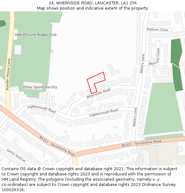 24, WHERNSIDE ROAD, LANCASTER, LA1 2TA: Location map and indicative extent of plot