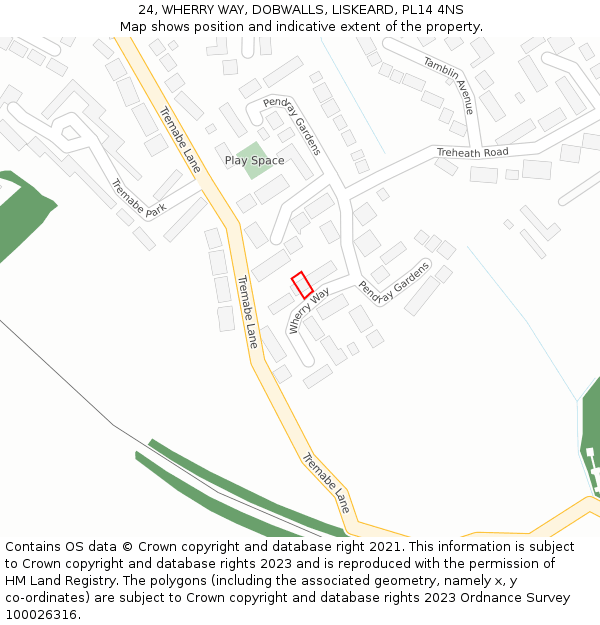 24, WHERRY WAY, DOBWALLS, LISKEARD, PL14 4NS: Location map and indicative extent of plot