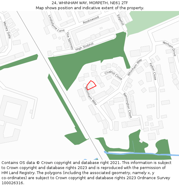 24, WHINHAM WAY, MORPETH, NE61 2TF: Location map and indicative extent of plot