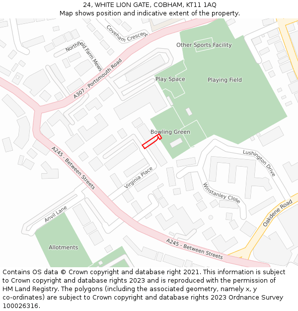 24, WHITE LION GATE, COBHAM, KT11 1AQ: Location map and indicative extent of plot