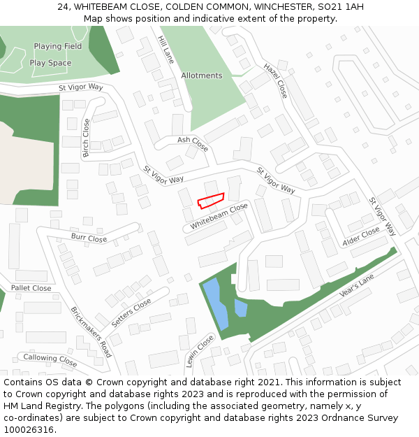 24, WHITEBEAM CLOSE, COLDEN COMMON, WINCHESTER, SO21 1AH: Location map and indicative extent of plot