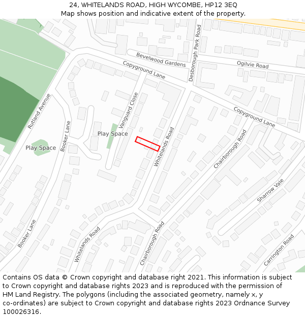 24, WHITELANDS ROAD, HIGH WYCOMBE, HP12 3EQ: Location map and indicative extent of plot